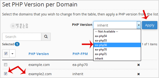 cpanel-multiphp-select-second-domain.gif